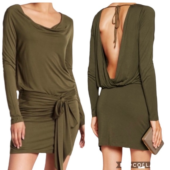 Haute Hippie Army Green Draped Faux Wrap Drop Waist Modal Jersey Tunic Dress - M - Picture 14 of 14